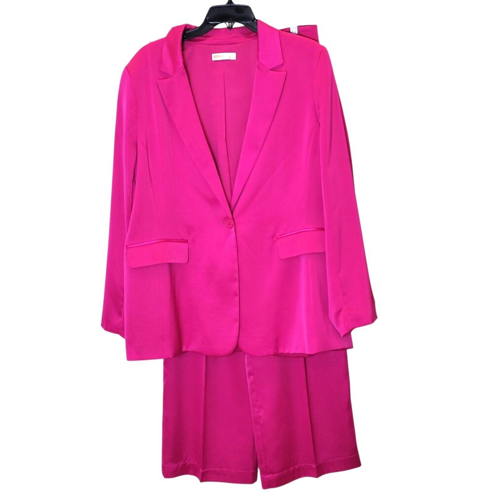 Intempo Women Pant Suit Size XL Fuchsia Satin Wide Leg Pants